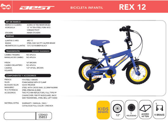 BICICLETA REX ARO 12 ACERO BEST - Imagen 2
