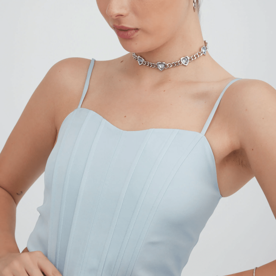 Corset Satinado Celeste Acuarela - Imagen 3