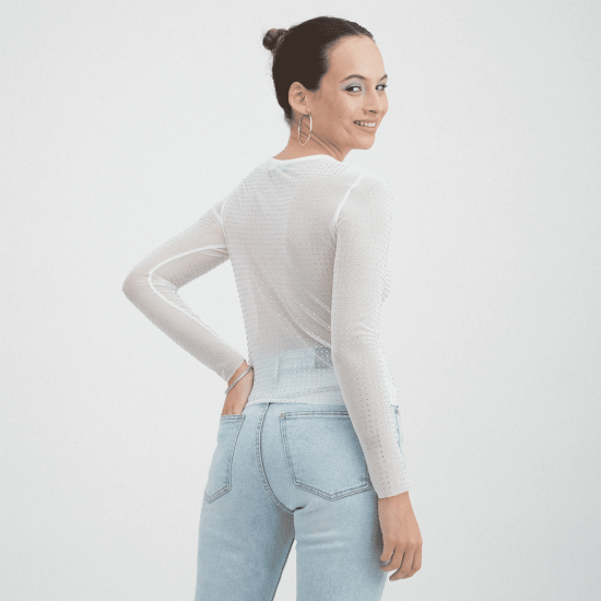 Polera Mech Manga Larga con Strass blanco Acuarela - Imagen 2