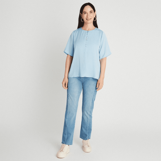 Blusa Satin Detalle de Botones celeste LDP - Imagen 4