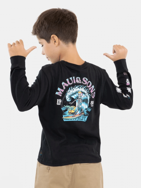 POLERA ML SKULL SURFING ON THE WAVE NIÑO MAUI - Imagen 2