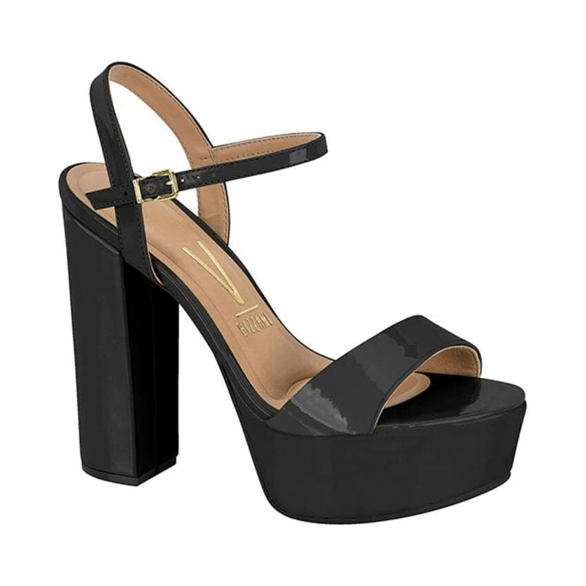 Sandalia Mujer Taco Alto Verniz Premium Negro 15745 Vizzano