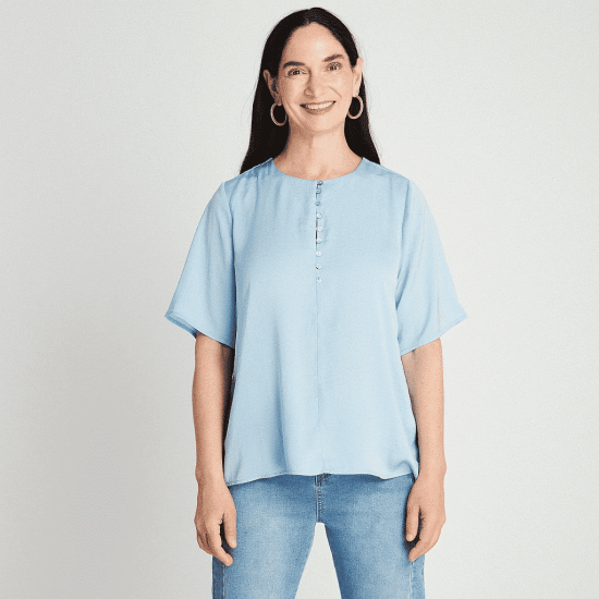 Blusa Satin Detalle de Botones celeste LDP
