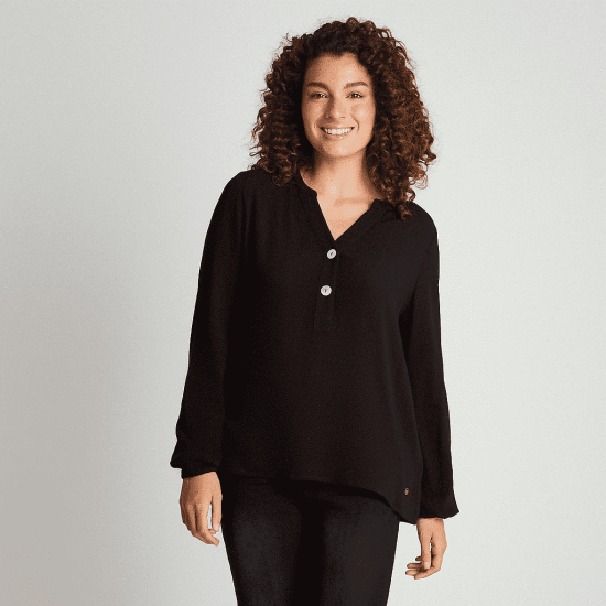 Blusa Manga Larga Boton Frontal Negro Curvi