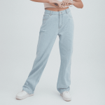 Jeans Wide Leg Con Strass Celeste Acuarela