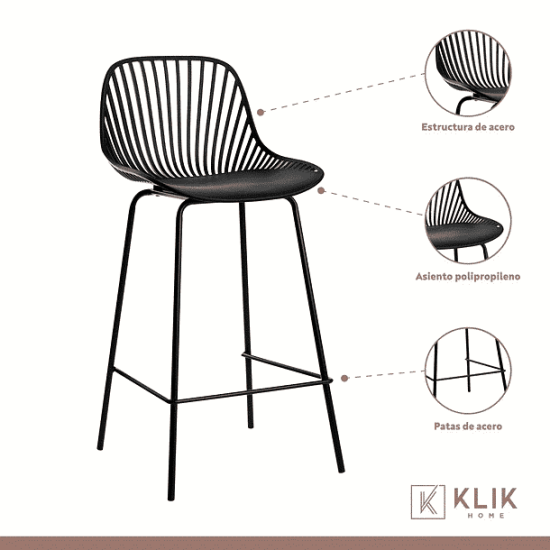 Taburete piso bar Tropea alto negro Klik - Imagen 4
