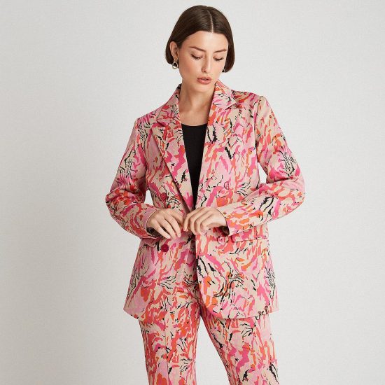 BLAZER ESTAMPADO UN BOTON CON BOLSILLOS NARANJO LDP