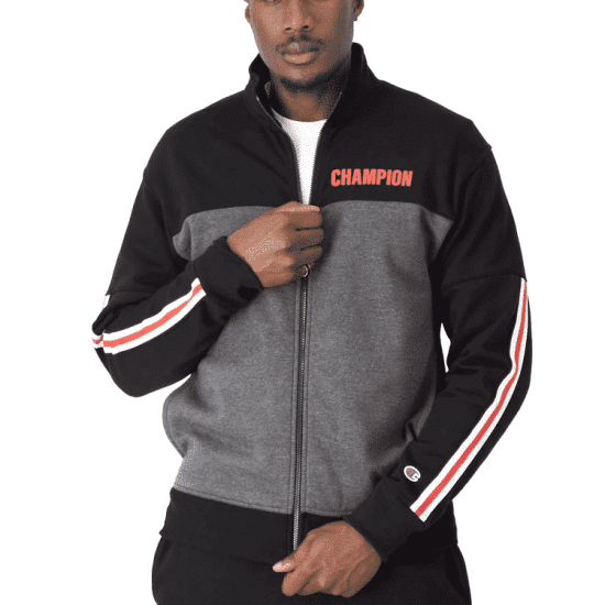 CHAQUETA HOMBRE POWERBLEND TAPED WARM UP BLACK CHAMPION