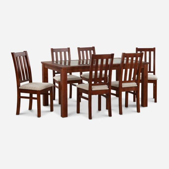 COMEDOR ÑUBLE VIDRIO CARAMELO BEIGE CIC 6 SILLAS