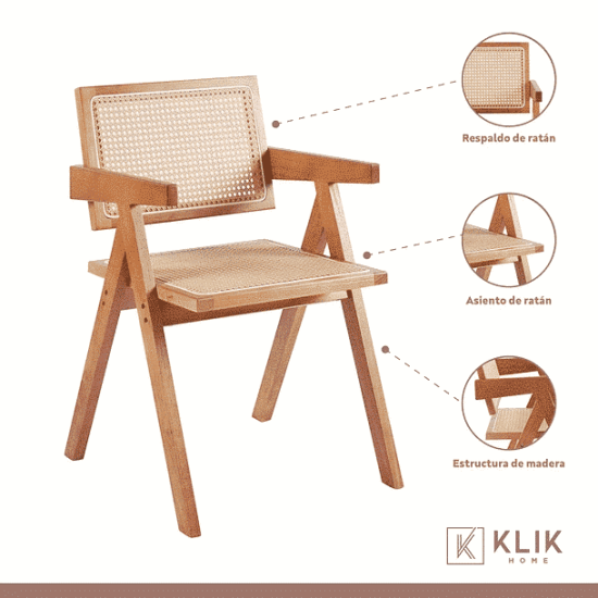 SILLA BUTACA CHANDIGARH MADERA RATTAN KLIK - Imagen 3