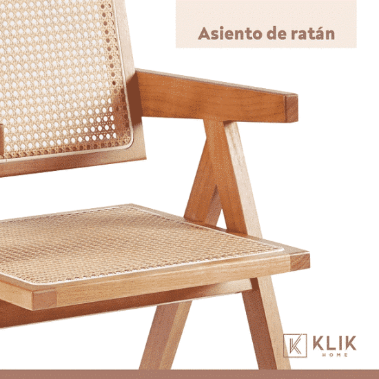 SILLA BUTACA CHANDIGARH MADERA RATTAN KLIK - Imagen 5