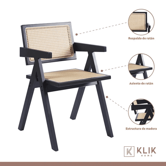 SILLA BUTACA CHANDIGARH MADERA RATTAN KLIK - Imagen 3