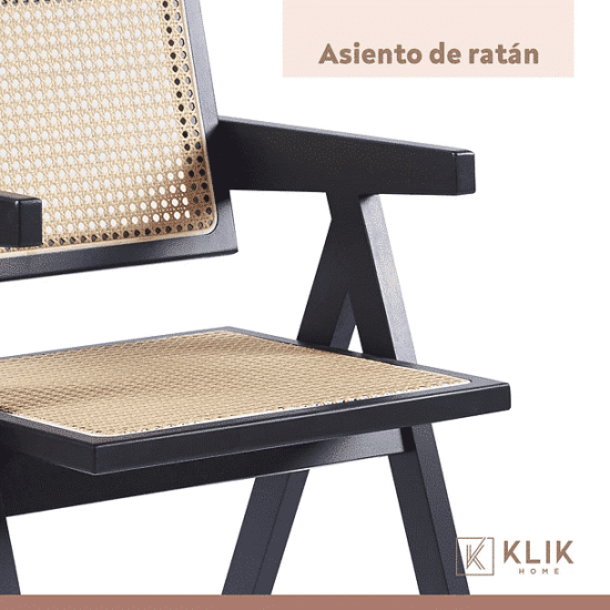 SILLA BUTACA CHANDIGARH MADERA RATTAN KLIK - Imagen 5
