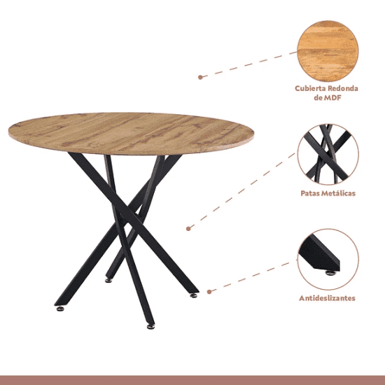 MESA COMEDOR REDONDO MADERA ENREJADA KLIK - Imagen 3