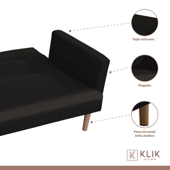 FUTON SOFA CAMA 3 C SARA ECOCUERO NEGRO KLIK - Imagen 4