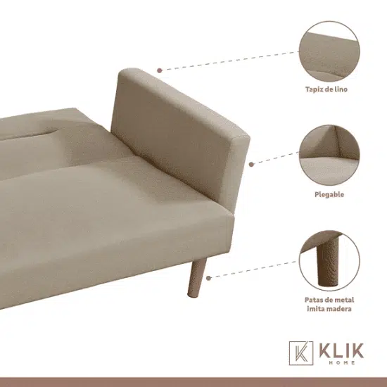 FUTON SOFA CAMA 3 C SARA LINO BEIGE KLIK - Imagen 3