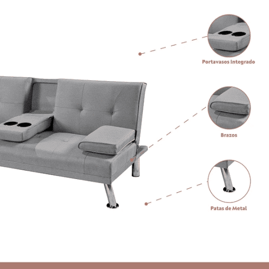 SOFA CAMA APOYABRAZOS LINO GRIS KLIK - Imagen 3