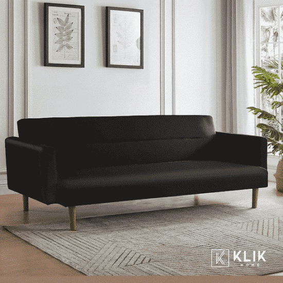 FUTON SOFA CAMA 3 C SARA ECOCUERO NEGRO KLIK