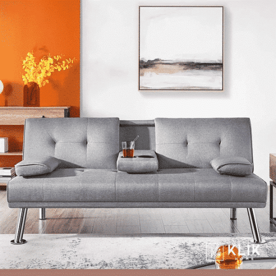 SOFA CAMA APOYABRAZOS LINO GRIS KLIK