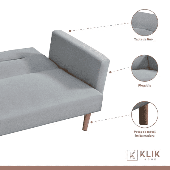 FUTON SOFA CAMA 3 C SARA LINO GRIS KLIK - Imagen 3