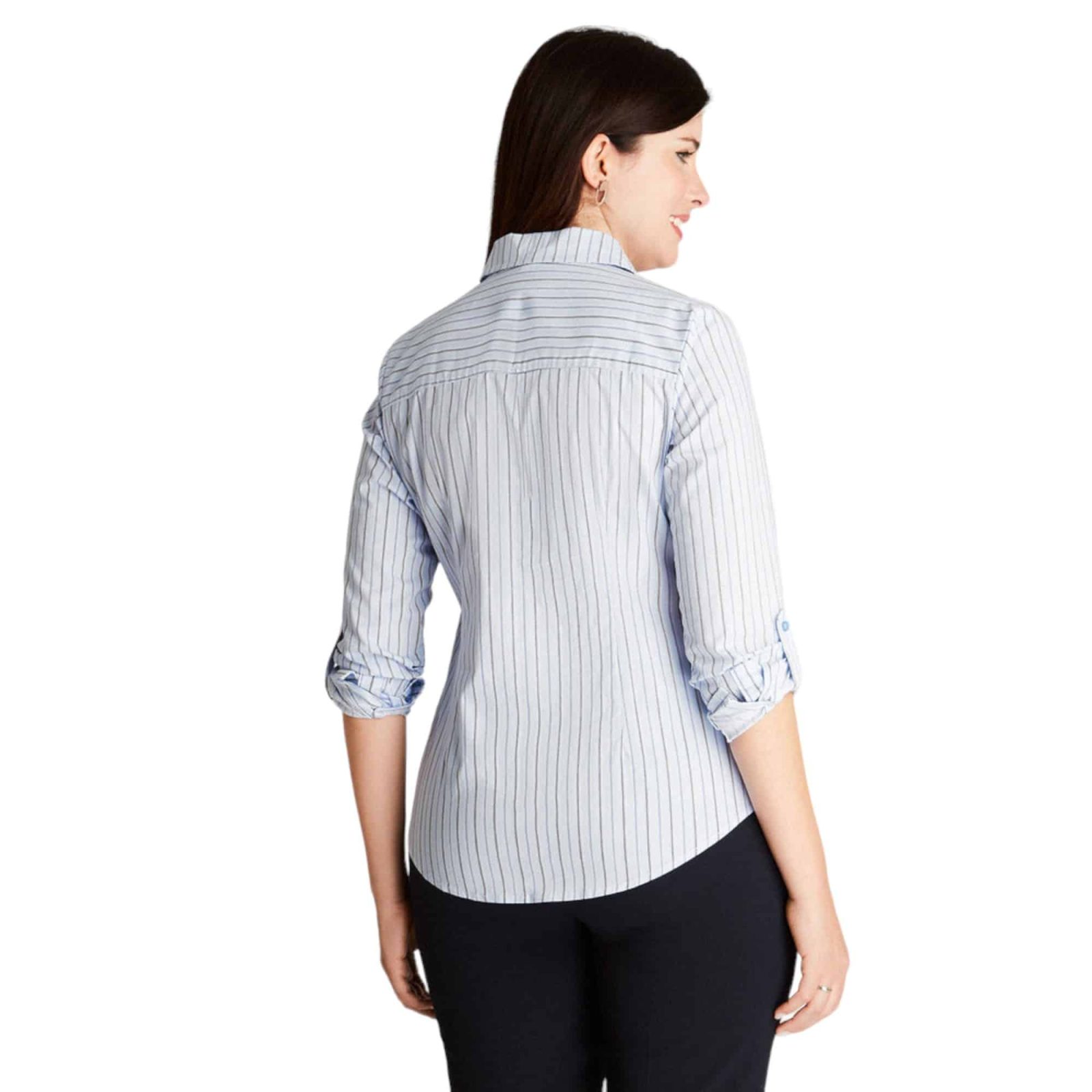 BLUSA MANGA LARGA ROLL UP RAYADA CELESTE LDP - Imagen 2