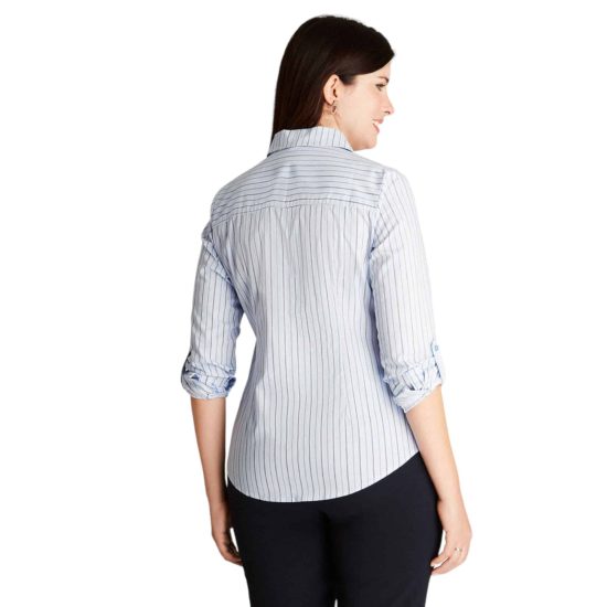 BLUSA MANGA LARGA ROLL UP RAYADA CELESTE LDP - Imagen 2
