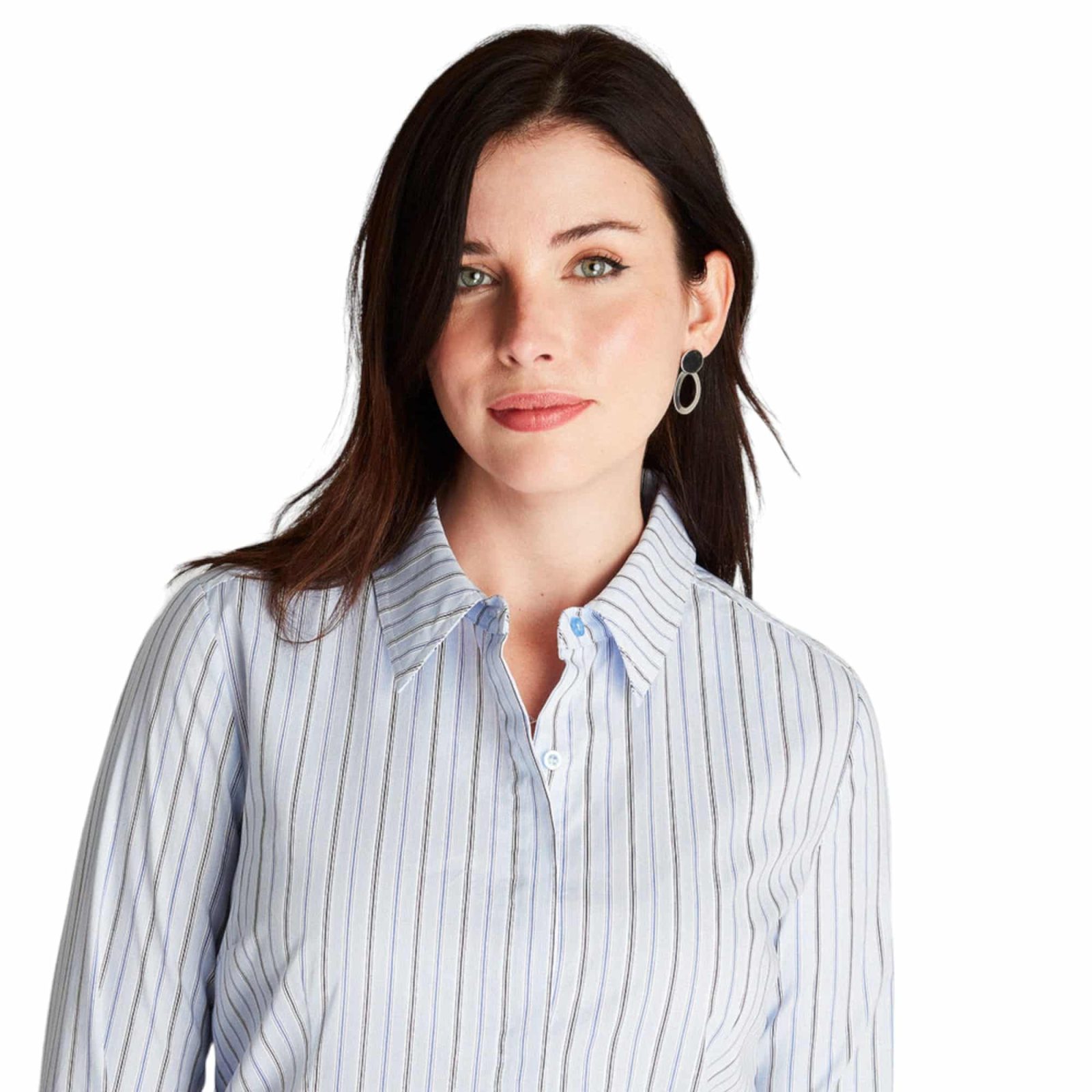 BLUSA MANGA LARGA ROLL UP RAYADA CELESTE LDP - Imagen 3
