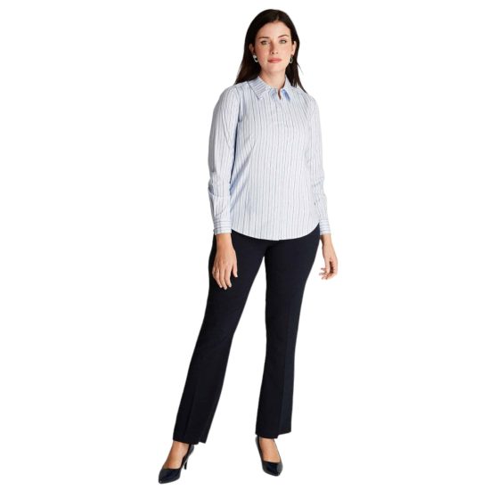 BLUSA MANGA LARGA ROLL UP RAYADA CELESTE LDP - Imagen 4