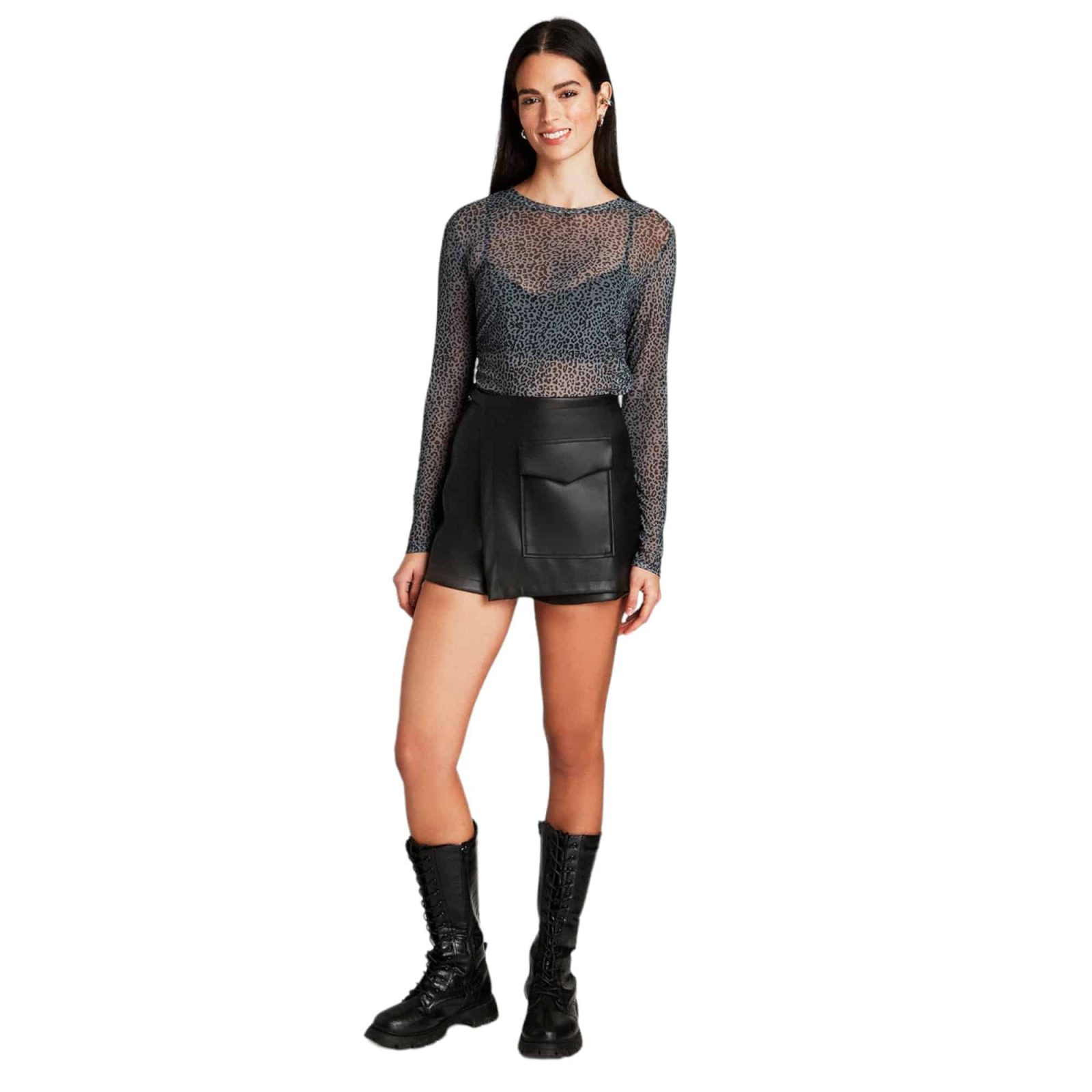 FALDA SHORT DE ECO CUERO NEGRO ACUARELA - Imagen 4
