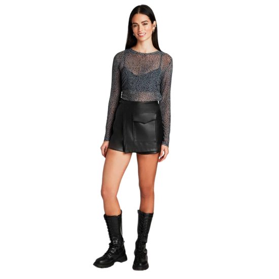 FALDA SHORT DE ECO CUERO NEGRO ACUARELA - Imagen 4
