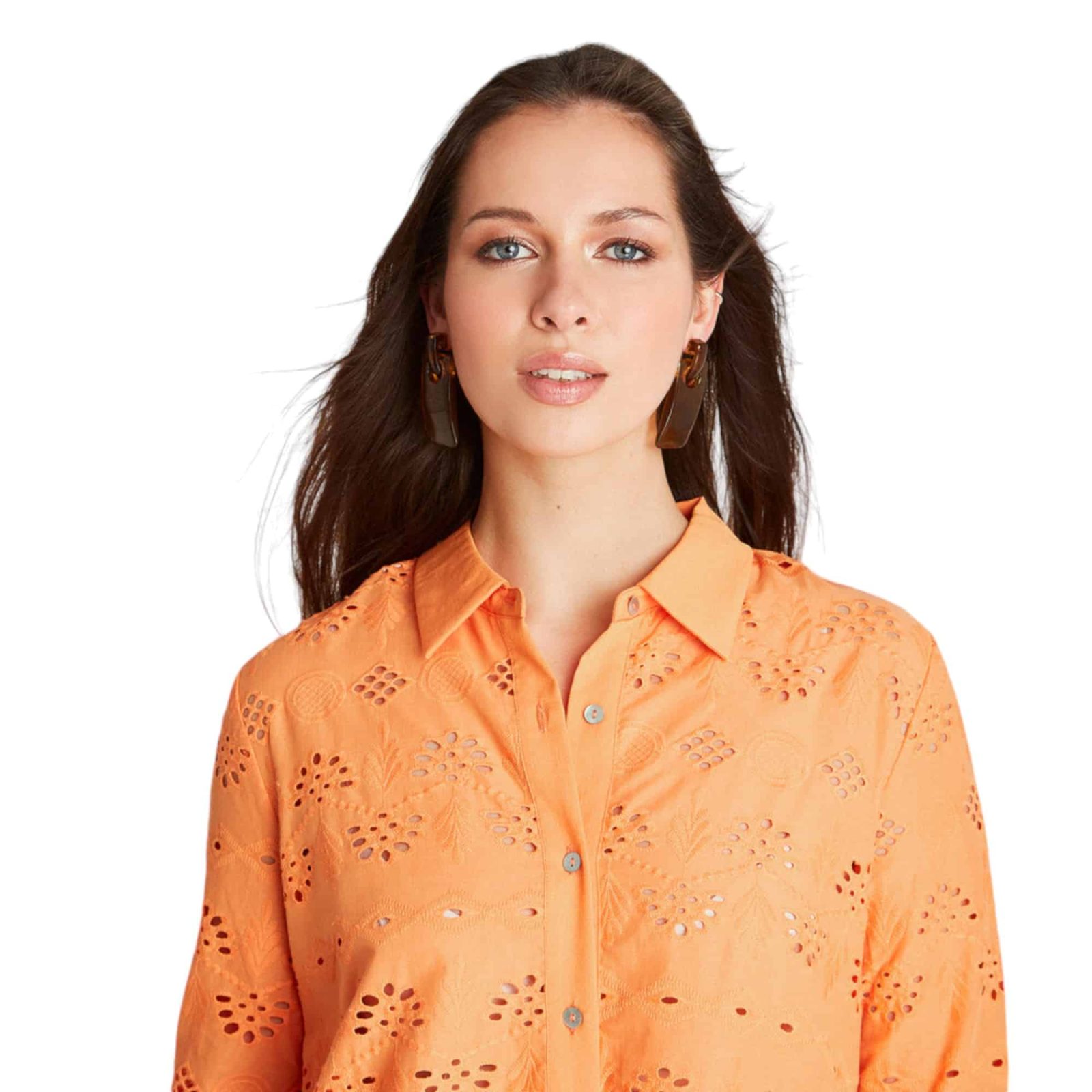 Blusa Naranjo Manga 3,4 Cuello Camisero - Imagen 3