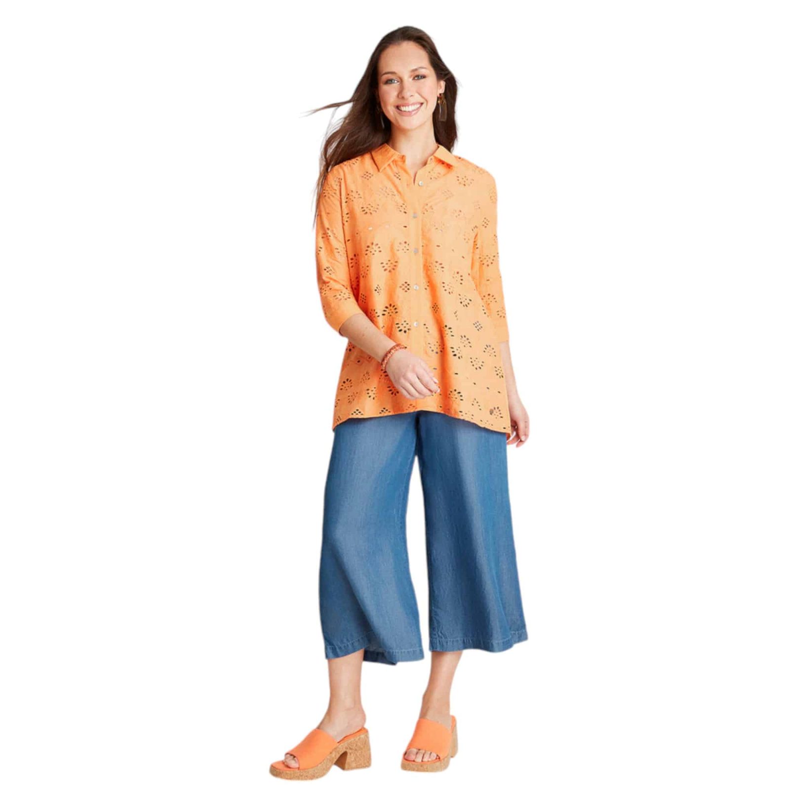 Blusa Naranjo Manga 3,4 Cuello Camisero - Imagen 4