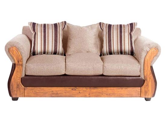 SOFA MONTECARLO 3 CUERPOS TELA-PU CHOCOLATE TAP NOGAL INNOVA