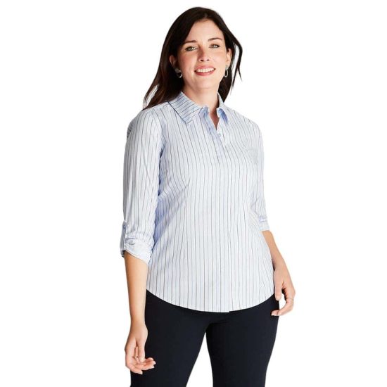 BLUSA MANGA LARGA ROLL UP RAYADA CELESTE LDP