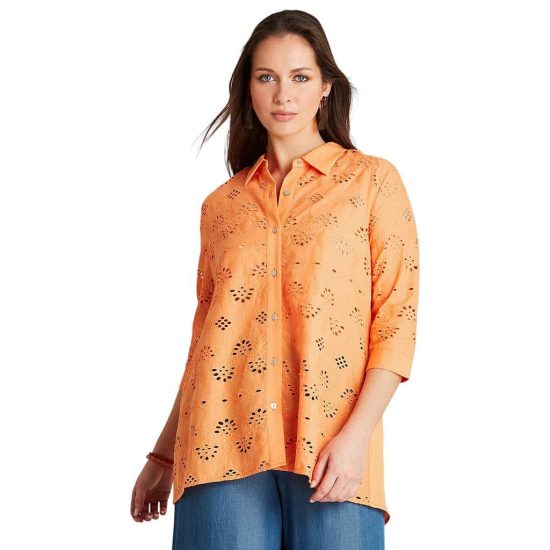 Blusa Naranjo Manga 3,4 Cuello Camisero
