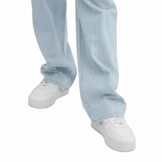 Jeans Wide Leg Con Strass Celeste Acuarela - Imagen 3