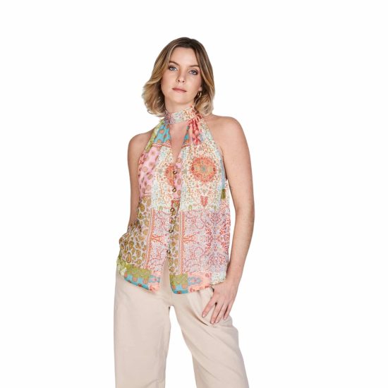 BLUSA AMARRA AL CUELLO BABI TERRACOTA ATREVIDA - Imagen 3