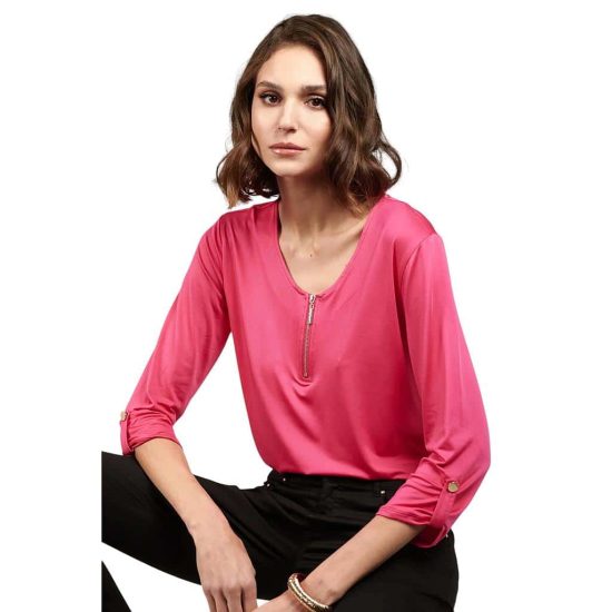 POLERA V LISA MEDIO CIERRE MANGA 3/4 FUCSIA GIVE