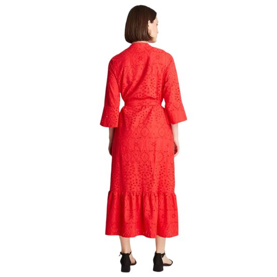 MAXI VESTIDO DE BRODERIE MANGA LARGA ROLL UP ROJO LDP - Imagen 3