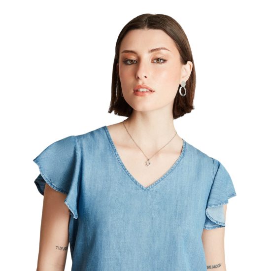 BLUSA DE LYOCELL MANGA CORTA ESCOTE V CURVI - Imagen 3