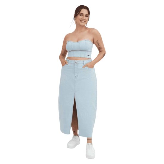 Falda Midi Denim Celeste Acuarela - Imagen 3