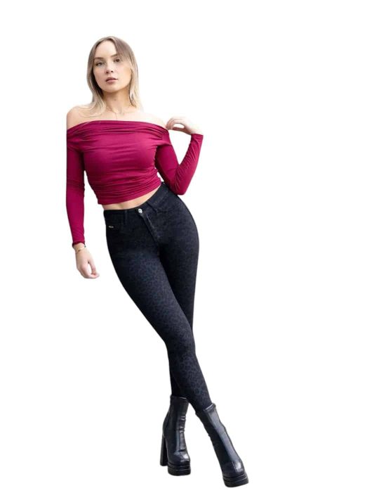JEANS 3658-01 LEOPARD CINTURA SKINNY NEGRO PRINT MOHICANO - Imagen 4