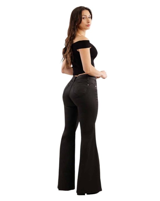 JEANS FERRARI FLARE ECOCUERO NEGRO DIVINE - Imagen 2