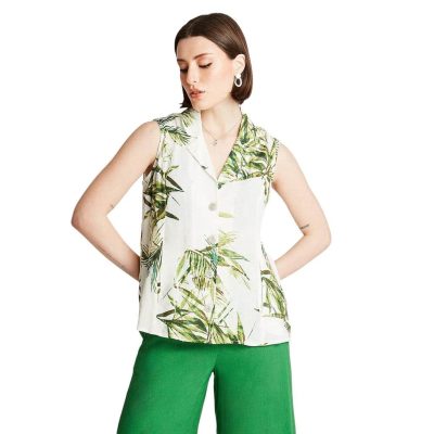 BLUSA DE LINO S/M ESTAMPADO LOCALIZADO BEIGE CURVI