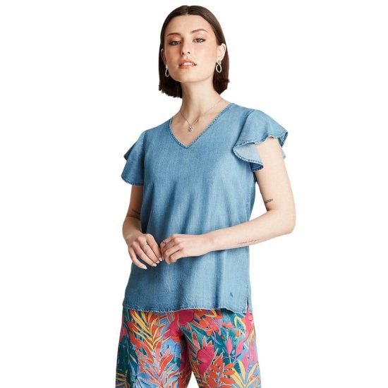 BLUSA DE LYOCELL MANGA CORTA ESCOTE V CURVI