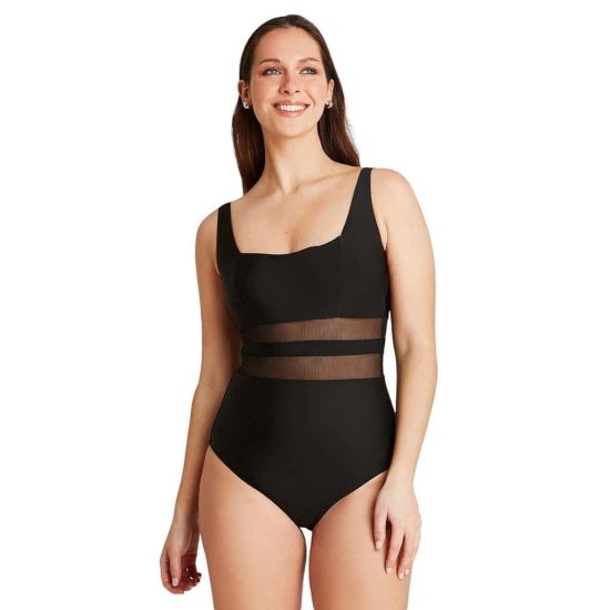 TRAJE DE BAÑO CON TRANSPARENCIA EN CINTURA NEGRO CURVI