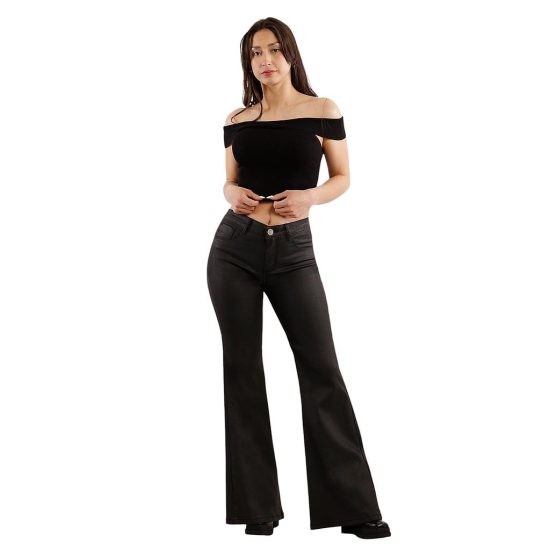JEANS FERRARI FLARE ECOCUERO NEGRO DIVINE