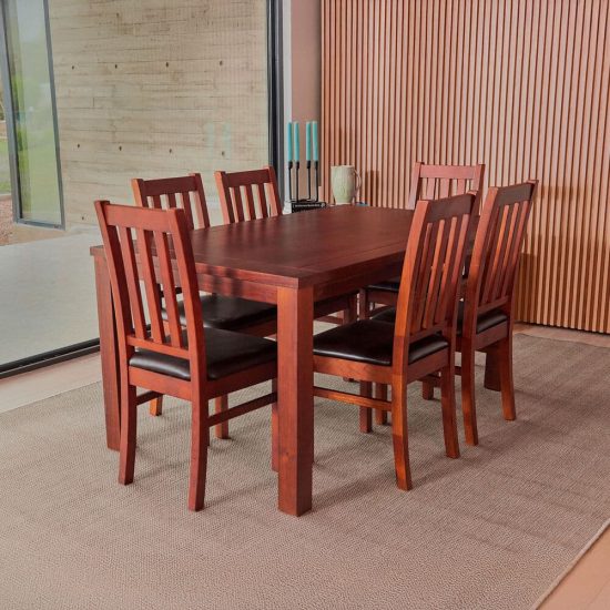 Comedor Ñuble Caramelo 6 Sillas Tapiz Poliuretano Café - Imagen 5