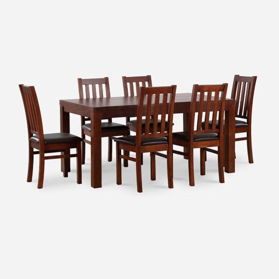 Comedor Ñuble Caramelo 6 Sillas Tapiz Poliuretano Café