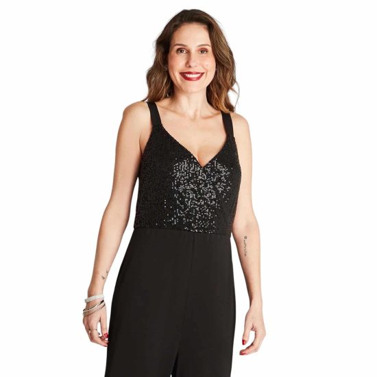 ENTERITO CON LENTEJUELAS SIN MANGA NEGRO LDP - Imagen 3